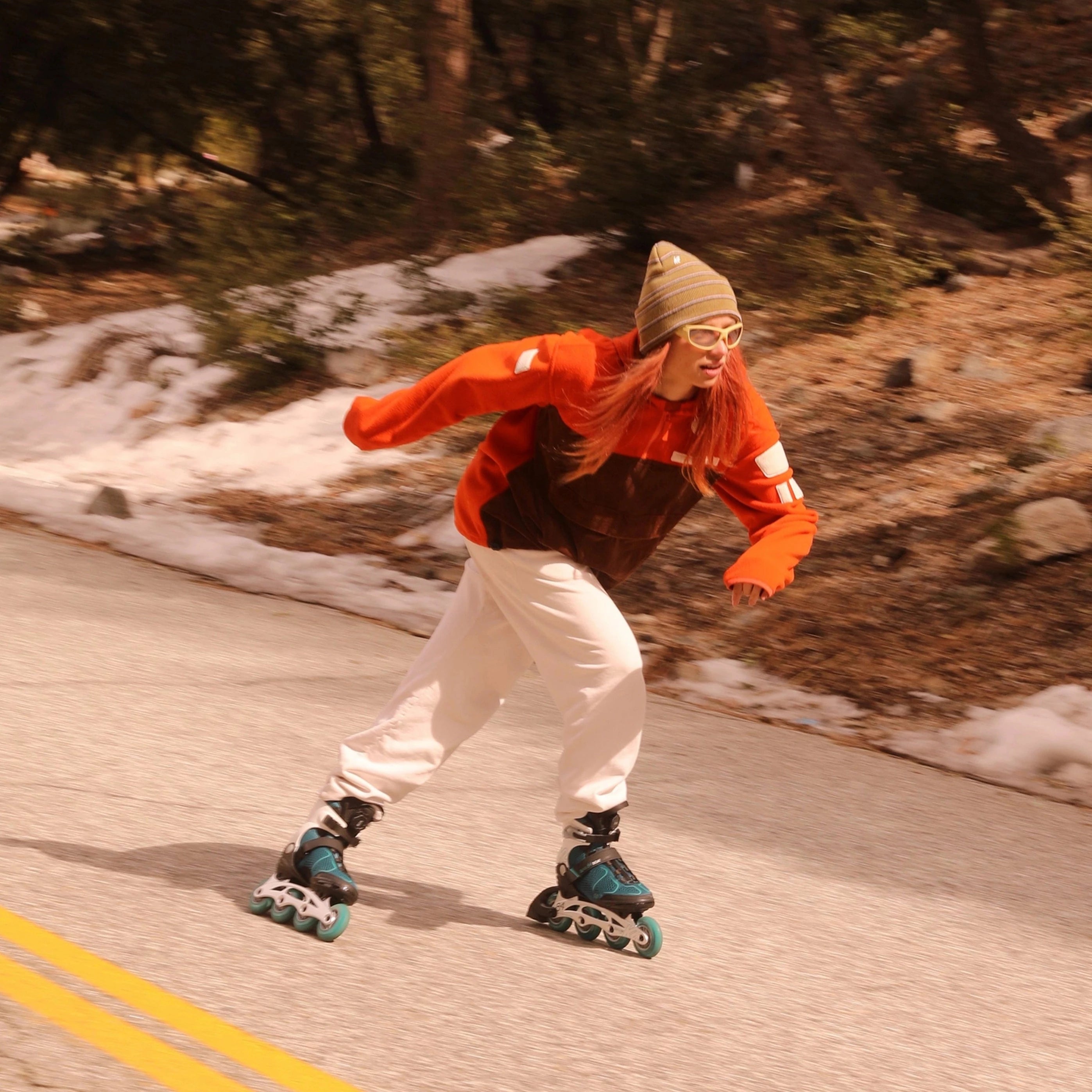Skating downhill on the K2 Alexis 84 BOA inline skates.